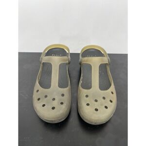 Crocs Carlie T Strap Mary Janes Women's Size 7 Green Perforated Comfort Sandal